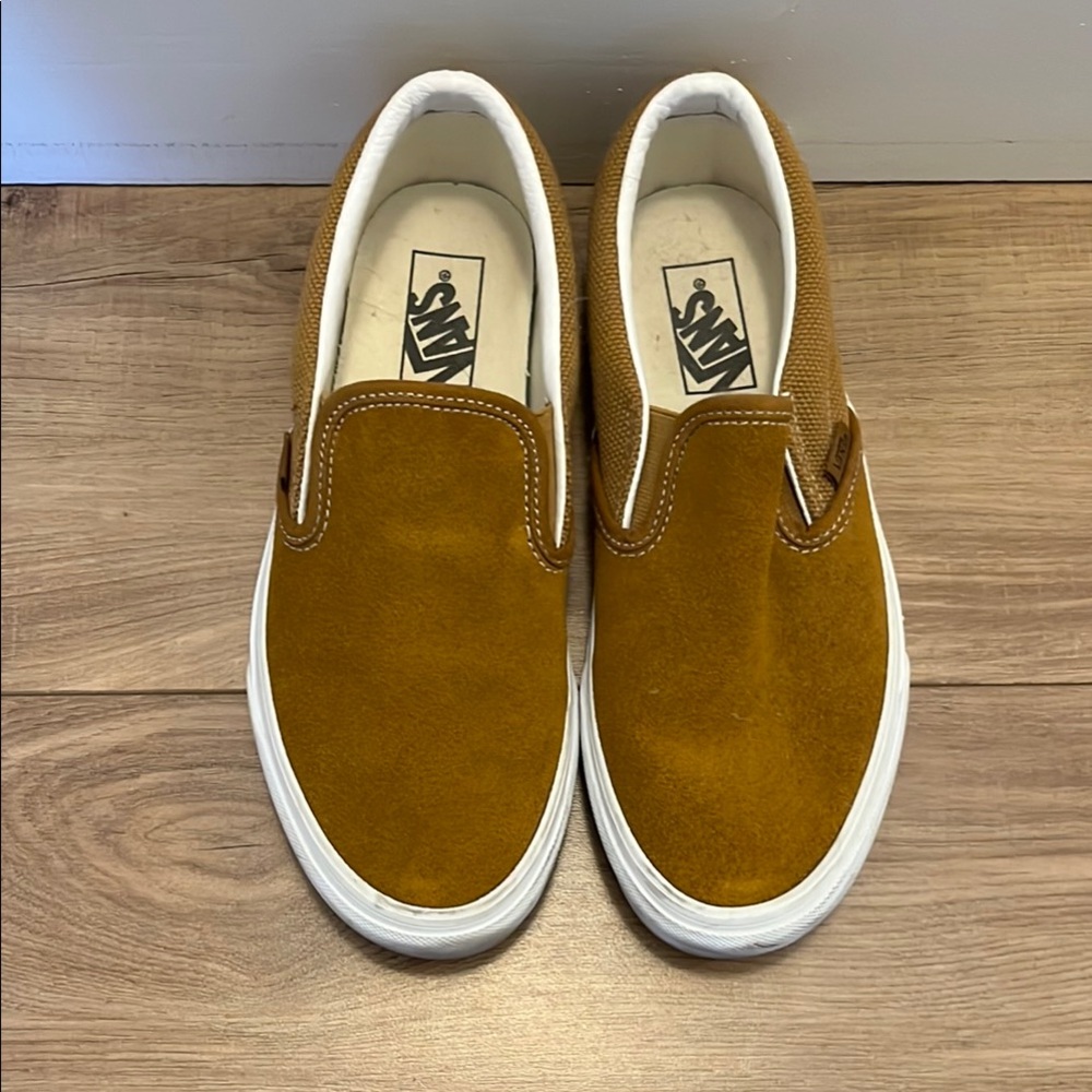 Vans Tan and White Slip-On Loafers